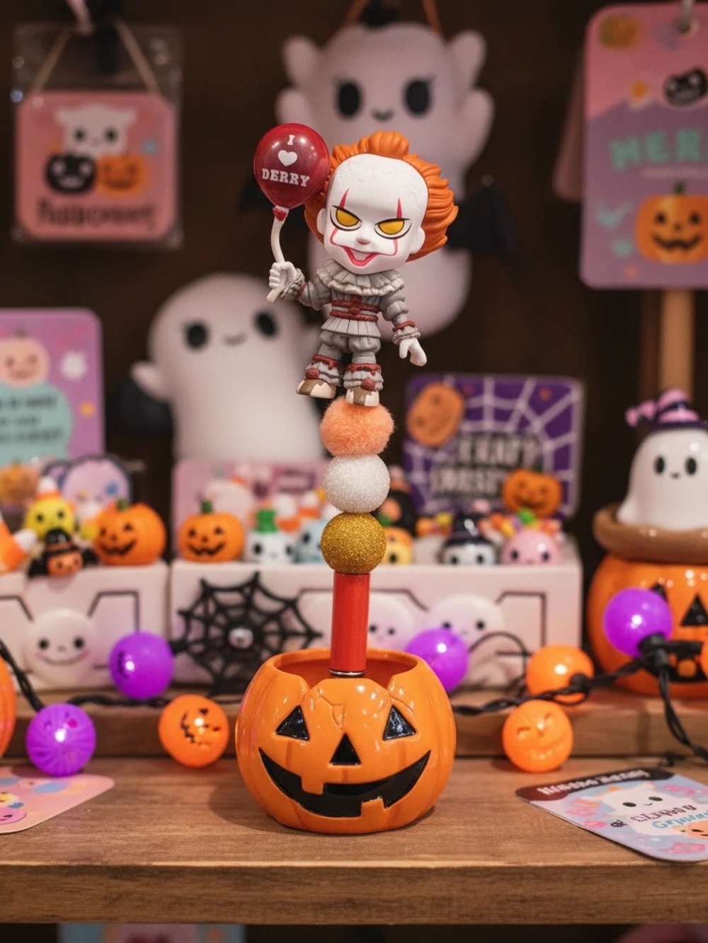Hand Crafted Orange & Red Horror pennywise IT Clown Balloon Pen - Halloween